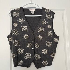 Talbots Charcoal Snowflake V-Neck Sweater Vest
